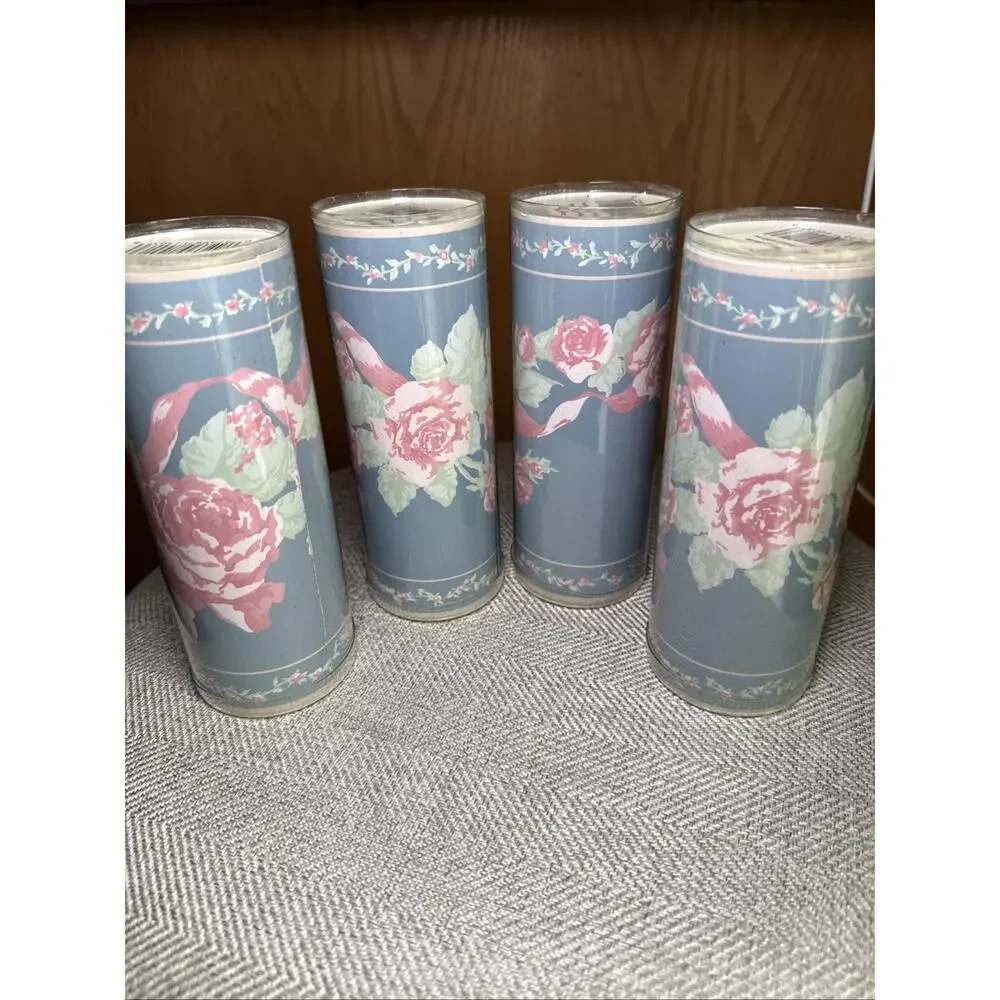 Monica’s Roses Wallpaper Border Lot 4 Rolls 15 Ft Each Floral Blue Vintage NOS